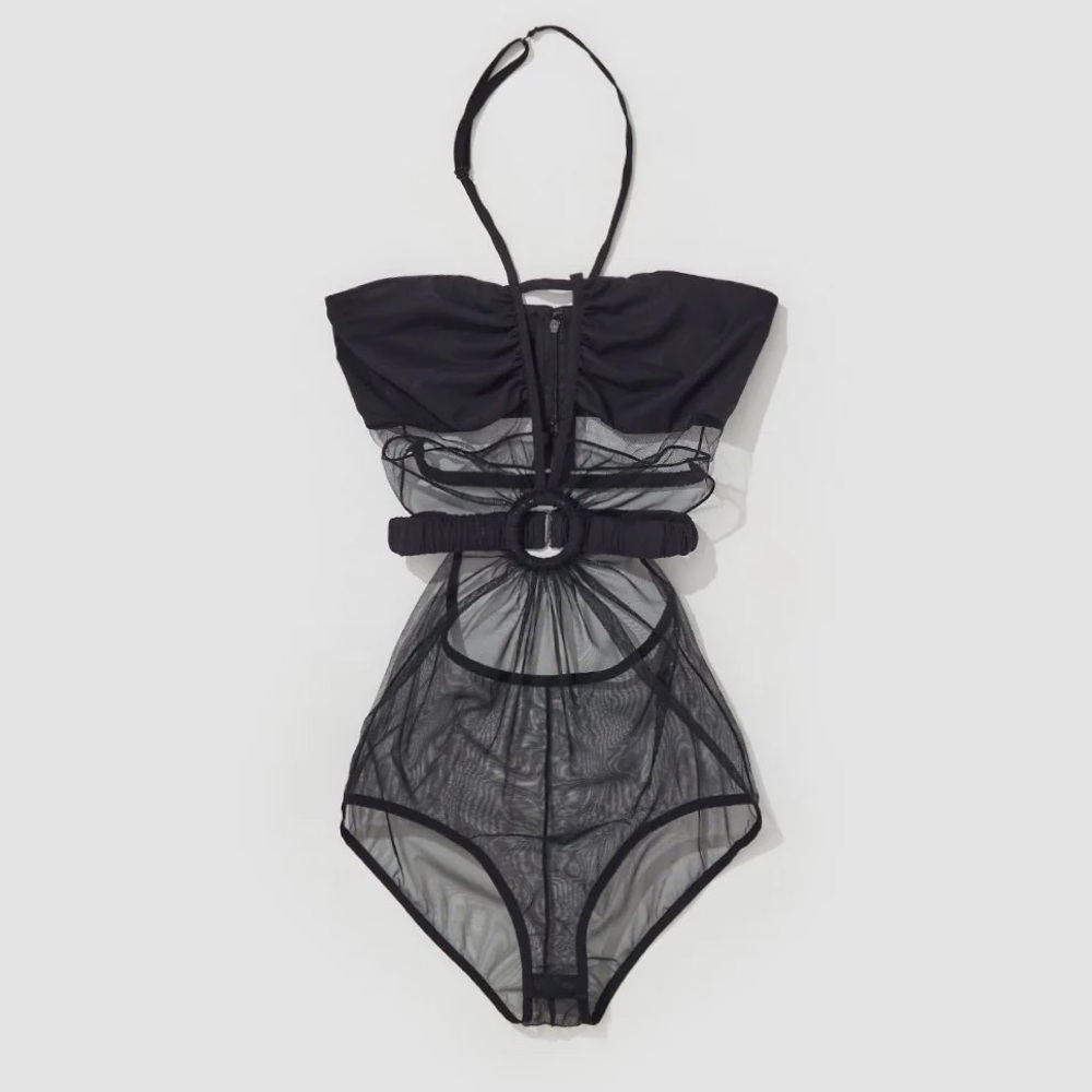 NENSI DOJAKA Gathered Bodysuit with Metal Ring in Black size M